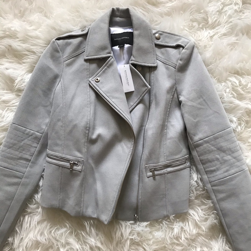 Banana Republic Light Gray Textured Moto Jacket